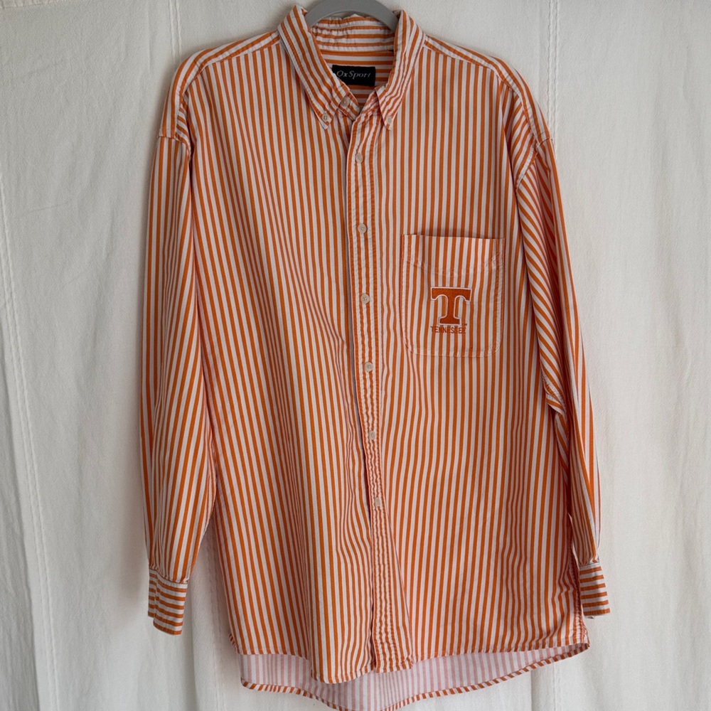 Vintage Tennessee Volunteers Men's Orange and White Striped Button Down Shirt